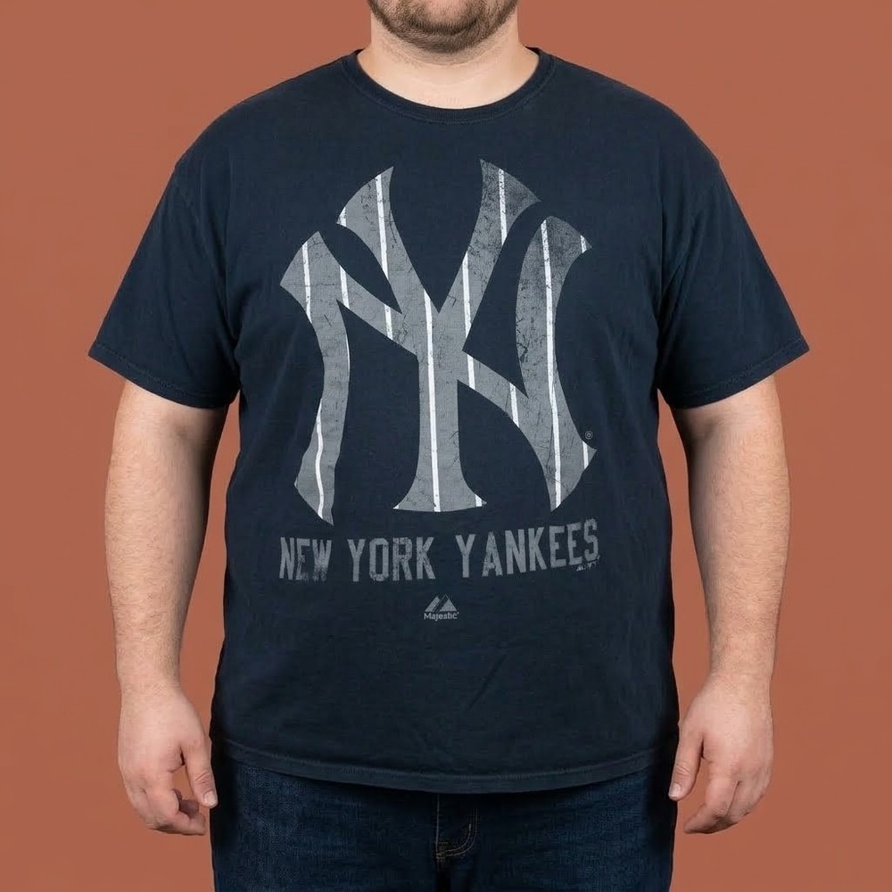 Majestic New York‎ Yankees Graphic T Shirt Mens XL Navy Blue Cotton EUC
